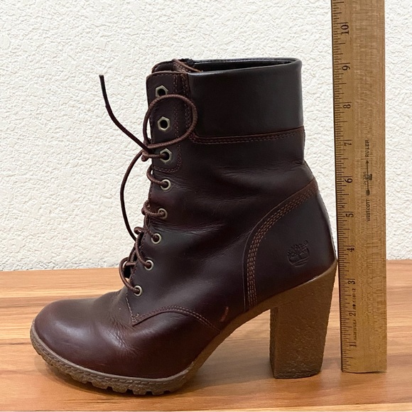 TIMBERLAND A18Z6 Glancy Burgundy Leather Lace-up Heeled Boots Size 7.5 - Picture 7 of 16
